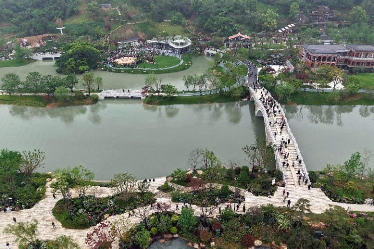 An aerial view of the venue for the 15th China International Garden Expo, Wenzhou, Zhejiang Province, east China, April 15, 2026. /VCG