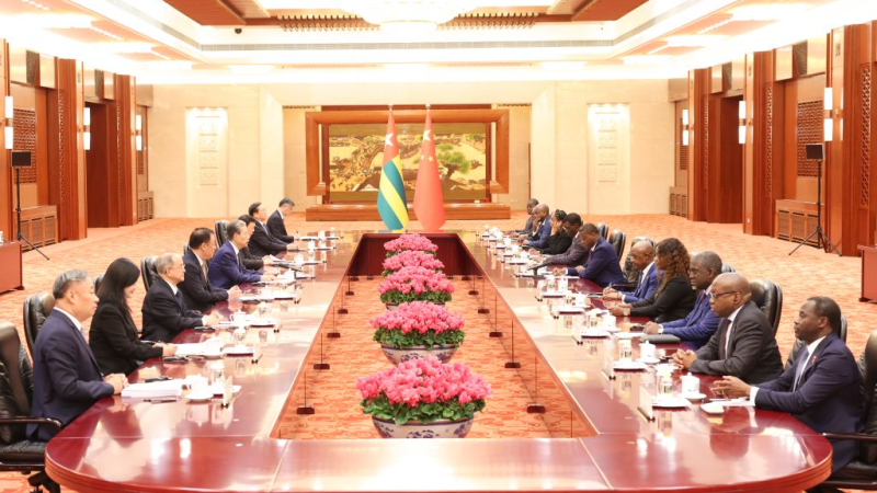 Zhao Leji, chairman of the National People's Congress Standing Committee, meets with President of the Council of Ministers of Togo Faure Essozimna Gnassingbé in Beijing, China, October 13, 2026. /Xinhua