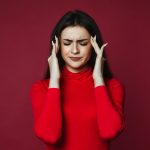 Girl in Headache wearing red dress