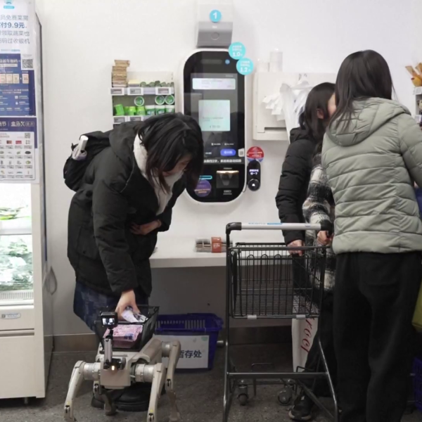 শাংহাইয়ের শপিং মলে ক্রেতার সহকারী এআই রোবট